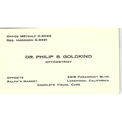 Dr. Philip S. Goldkind Optometrist Lakewood CA Vintage Business Card SB4-B5