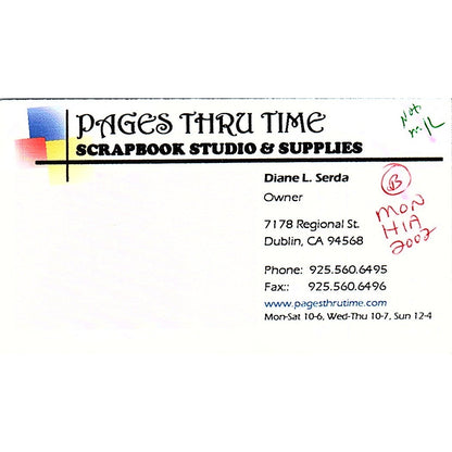 Diane L Serda Pages Thru Time Scrapbook Dublin CA Vintage Business Card SC9-B11