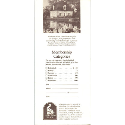 Vintage Invitation from Middleton Place Foundation Charleston SC Leaflet TF4-B3