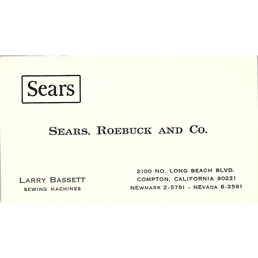 Sears Roebuck And Co. Larry Bassett Compton CA Vintage Business Card SB4-B8