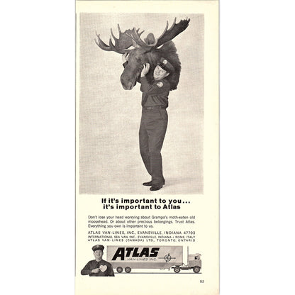 Carrying Moose Head - Atlas Van Lines Evansville Indiana 1967 Ad AG1-16