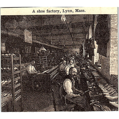 A Shoe Factory in Lynn Massachusetts 3x3.5" 1901 Engraving AF6-M9