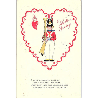 Valentine's Soldier Dutch Boy Soldier Gibson Lines Embossed Antique Postcard PE1