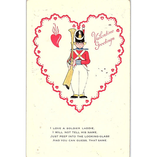 Valentine's Soldier Dutch Boy Soldier Gibson Lines Embossed Antique Postcard PE1