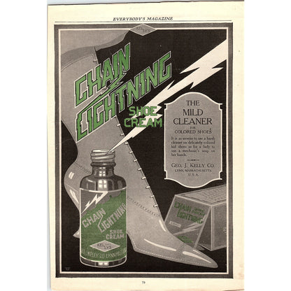 Chain Lightning Shoe Cream Geo. J. Kelly Lynn MA Magazine Ad 8x11 V10