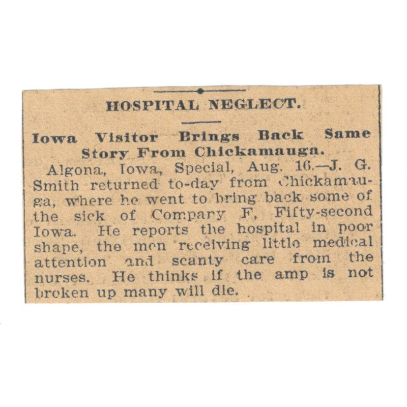 Algona Iowa Hospital Neglect 5th Reg. St. Paul 1898 Newspaper Ad AF2-S4