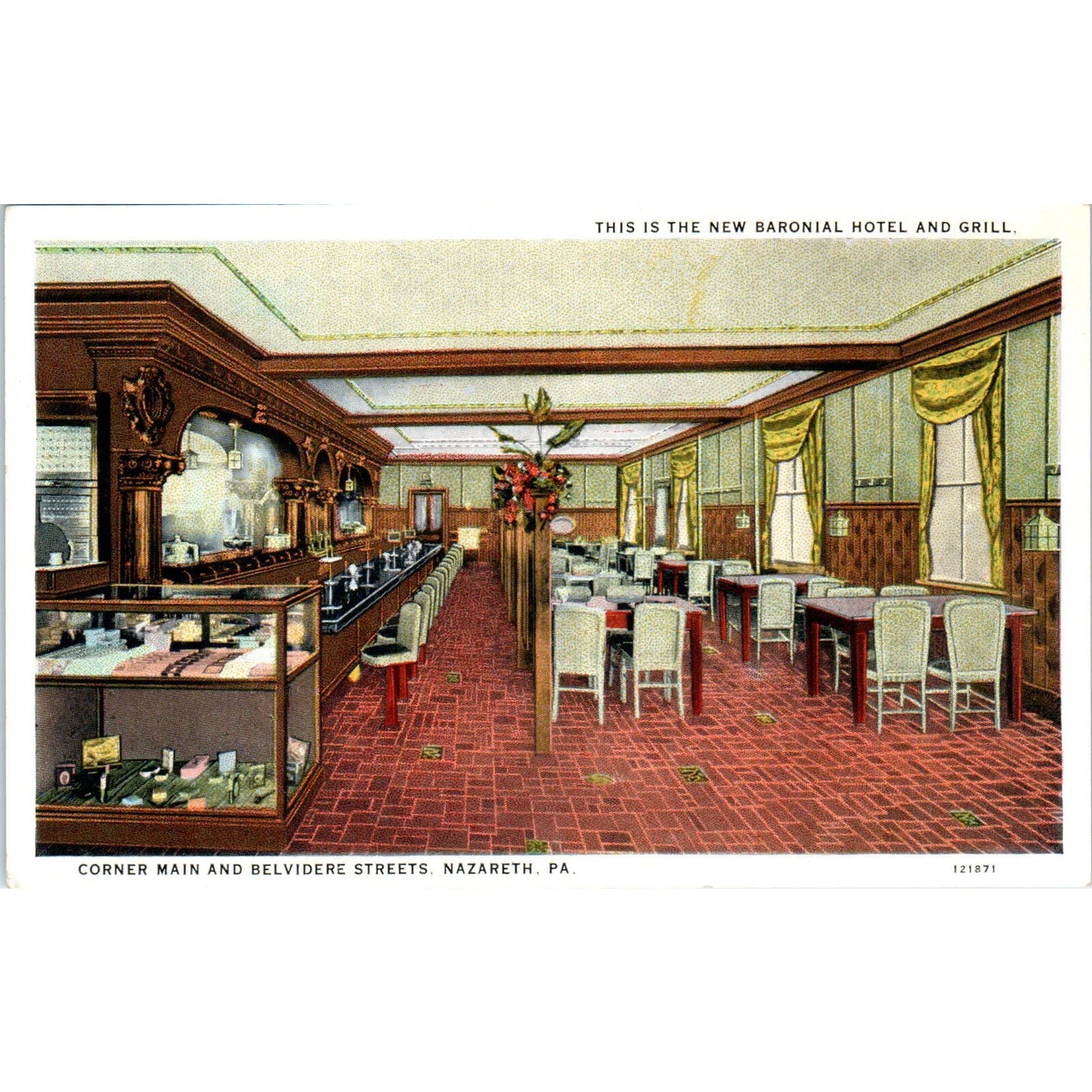 New Baronial Hotel & Grill Interior Nazareth PA Vintage Postcard AE5