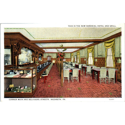 New Baronial Hotel & Grill Interior Nazareth PA Vintage Postcard AE5