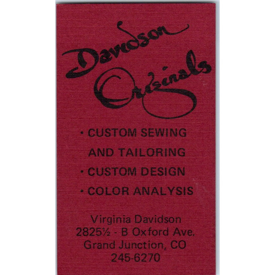 Virginia Davidson Originals Grand Junction CO Vintage Business Card SD8-B19