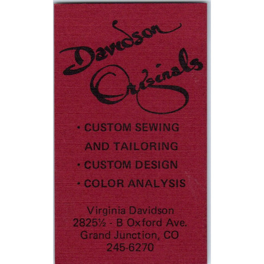 Virginia Davidson Originals Grand Junction CO Vintage Business Card SD8-B19