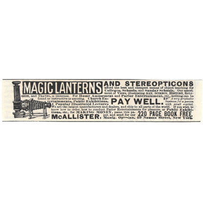 McAllister Magic Lanterns and Stereopticons c1890 Victorian Ad AE8-CH13