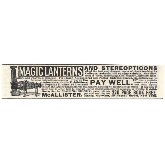 McAllister Magic Lanterns and Stereopticons c1890 Victorian Ad AE8-CH13