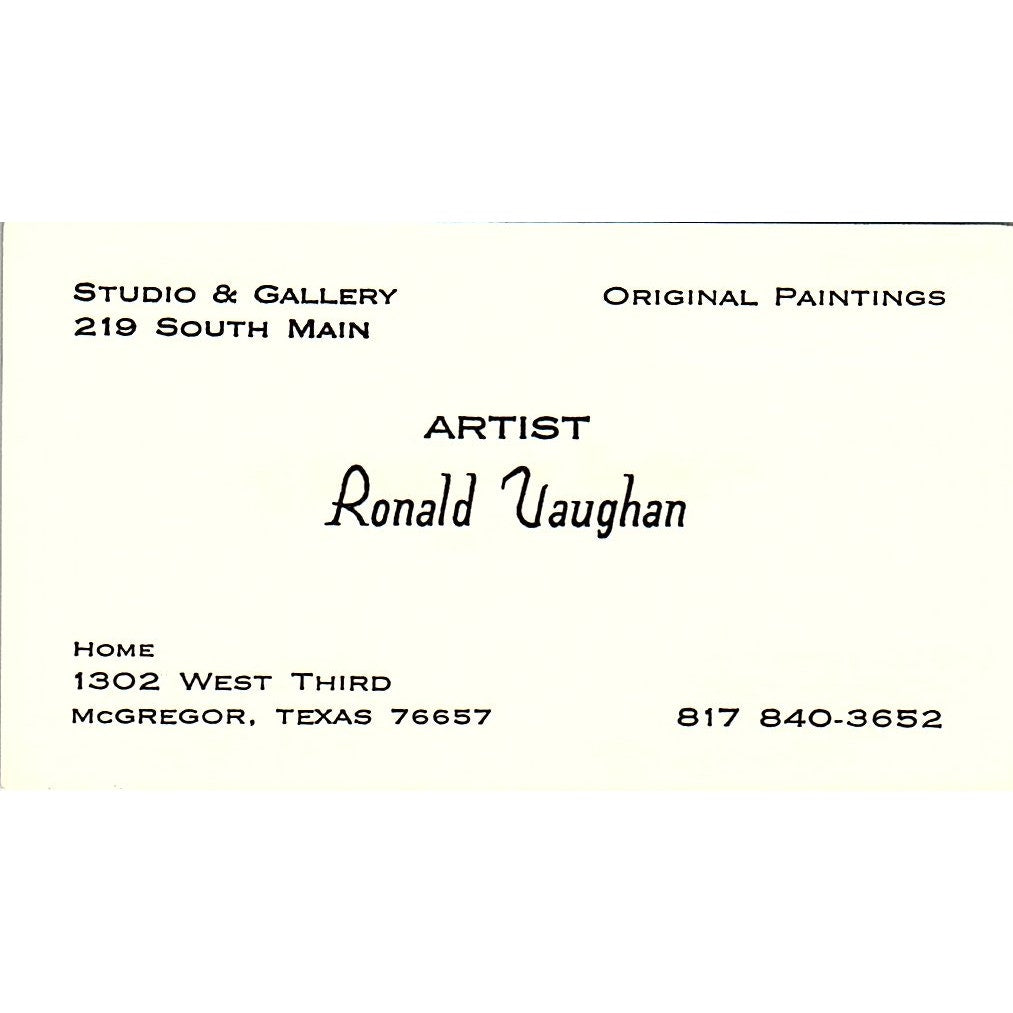 Ronald Vaughan Artist McGregor TX Vintage Business Card SE3-B11