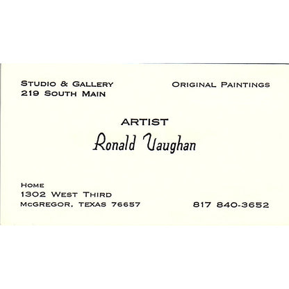 Ronald Vaughan Artist McGregor TX Vintage Business Card SE3-B11