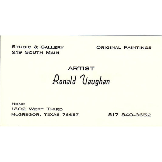 Ronald Vaughan Artist McGregor TX Vintage Business Card SE3-B11