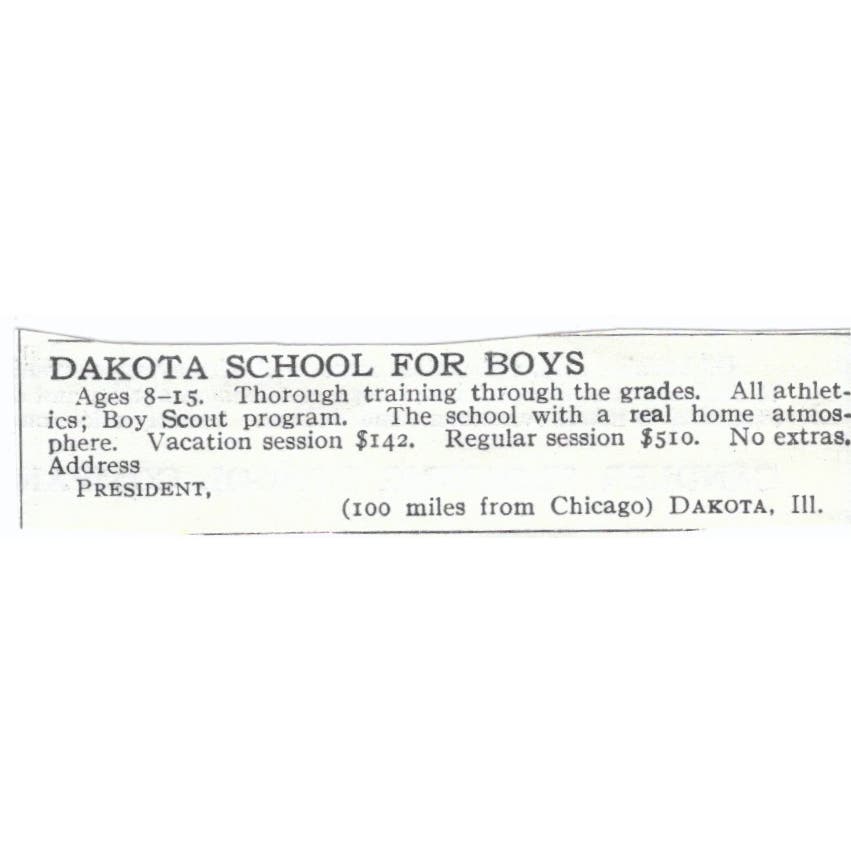 Dakota Illinois School for Boys c1918 Original Magazine Advertisement AE5-SA11