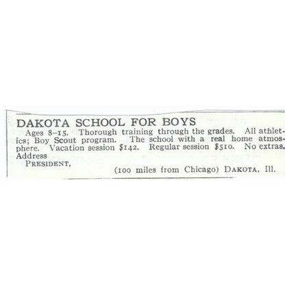 Dakota Illinois School for Boys c1918 Original Magazine Advertisement AE5-SA11