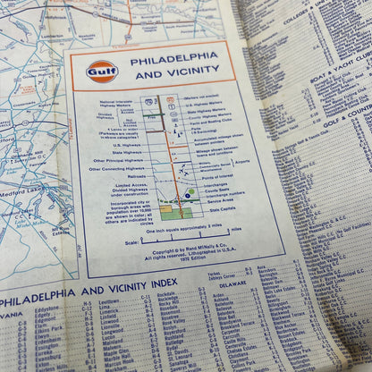 1972 Gulf Oil Fold Out Tourguide Travel Map Metropolitan Philadelphia PA TI8-S4