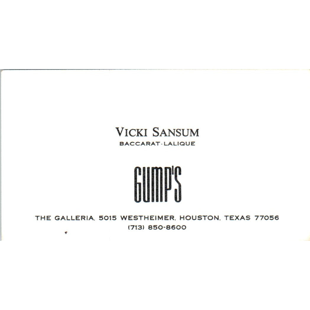 Gump's Vicki Sansum Baccarat-Lalique Houston TX Vintage Business Card SD8-B18