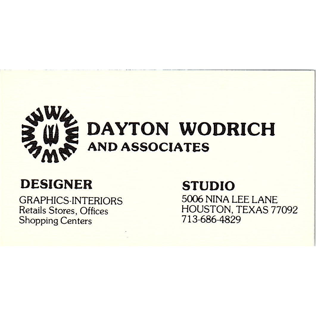 Dayton Wodrich And Associates Houston Texas Vintage Business Card SF3-B3
