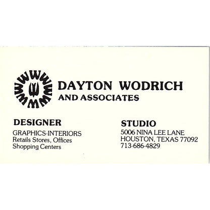 Dayton Wodrich And Associates Houston Texas Vintage Business Card SF3-B3