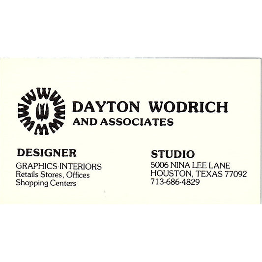 Dayton Wodrich And Associates Houston Texas Vintage Business Card SF3-B3