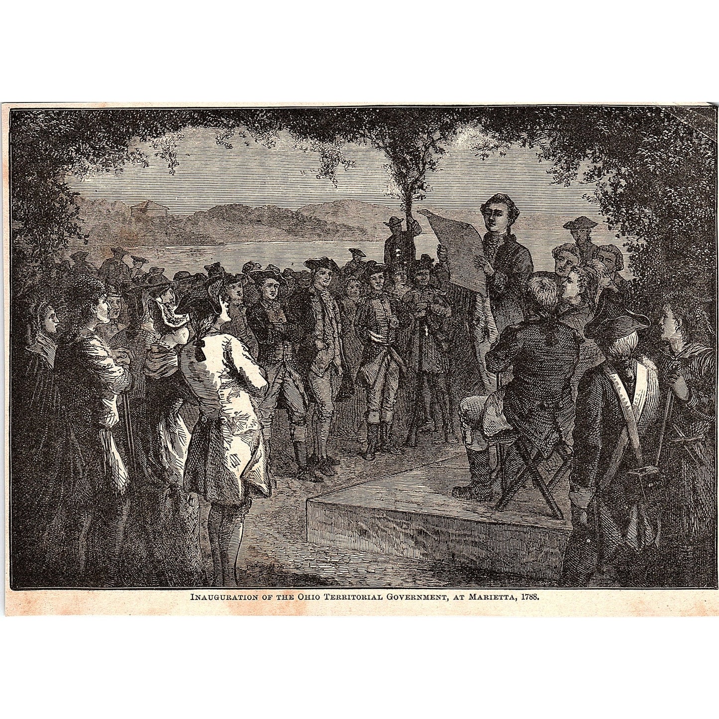 Inauguration of Ohio Territorial Government at Marietta 1894 Art Engraving AG4-8