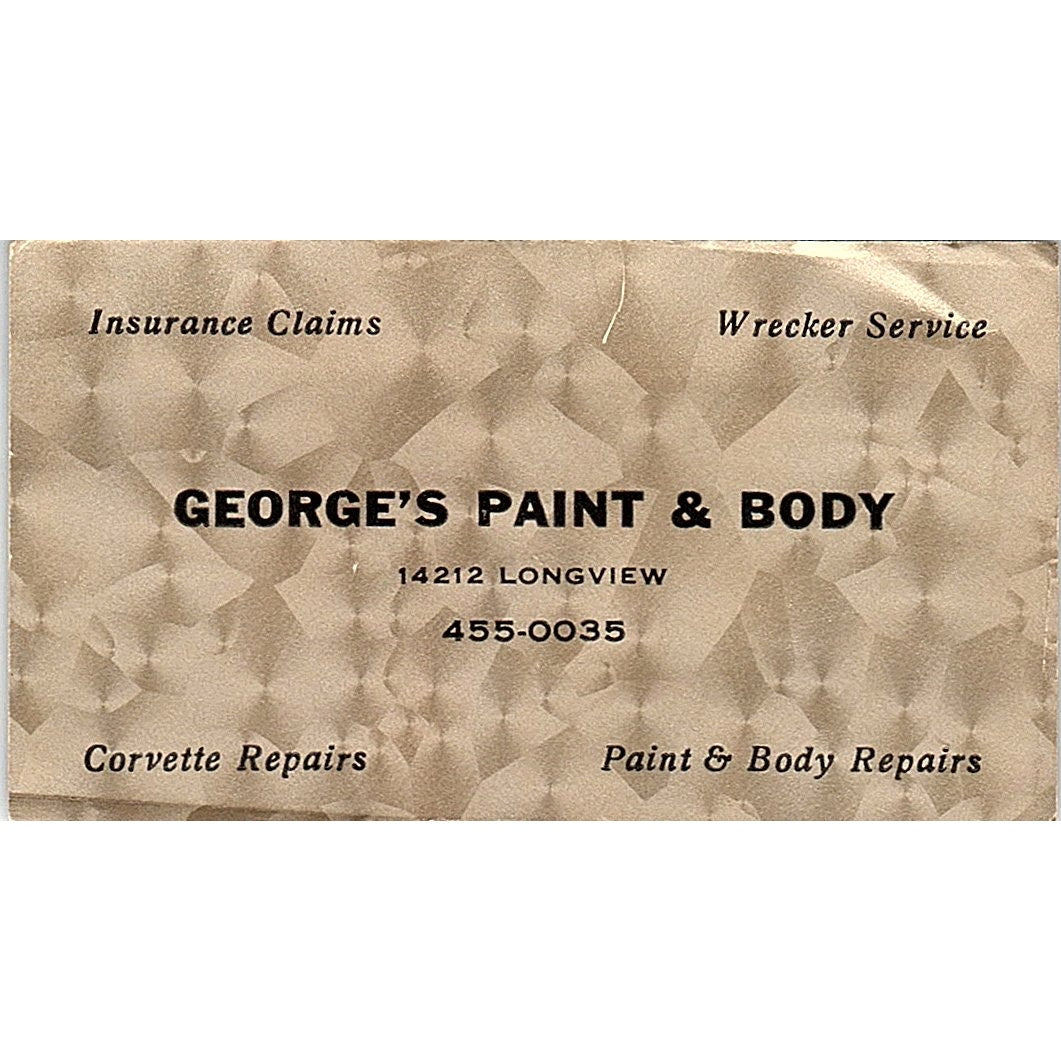 George's Paint & Body 14212 Longview Houston Vintage Business Card SE3-B14