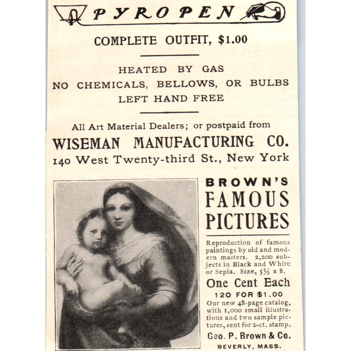 Wiseman Mfg Co. Pyrography Pyro Pen c1905 Victorian Ad AE9-MA5