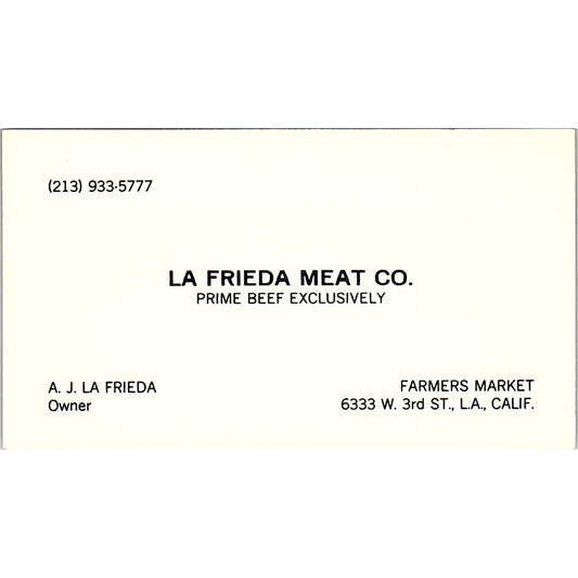 A.J. La Frieda Meat Co Long Beach Vintage Business Card SD9-B11