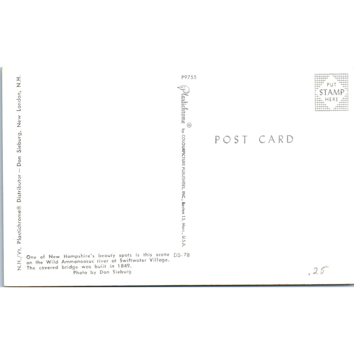 Ammonoosuc River Swiftwater Village NH Covered Bridge Postcard PC4