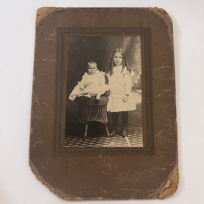 Curly Hair Girl & Baby Rinebold Auburn IN Antique Victorian CDV Card H4-2