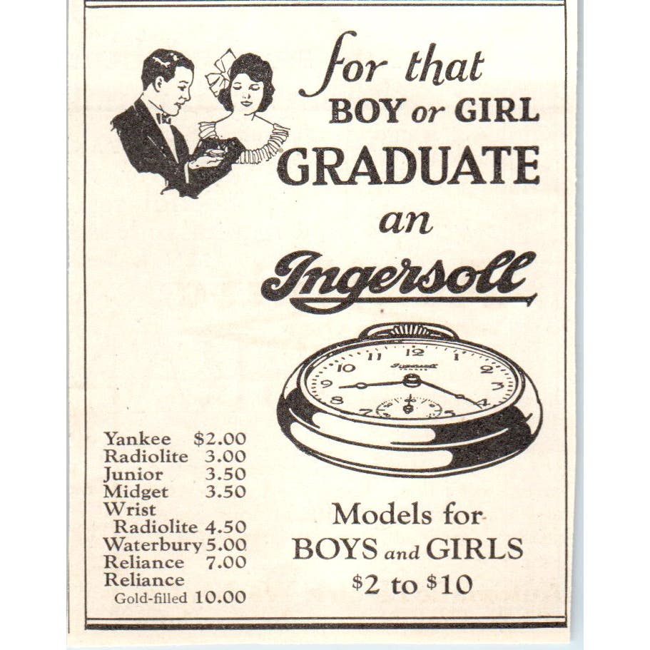 Ingersoll Pocket Watch for the Boy or Girl Graduate 1924 Magazine Ad AF7-LJ1