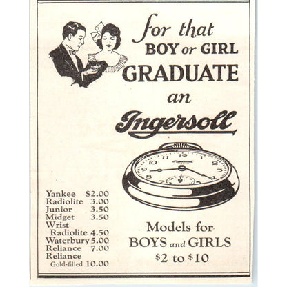 Ingersoll Pocket Watch for the Boy or Girl Graduate 1924 Magazine Ad AF7-LJ1