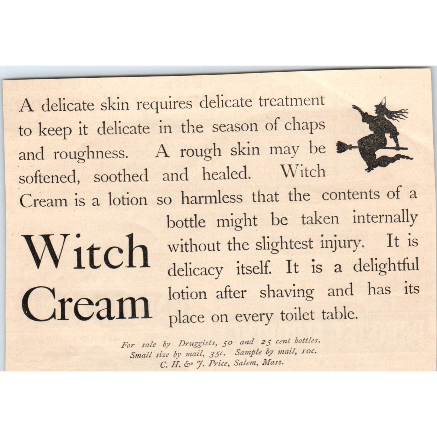 Salem Witch Skin Cream Halloween C.H & J Price Salem MA 1892 Magazine Ad AB6-SM2