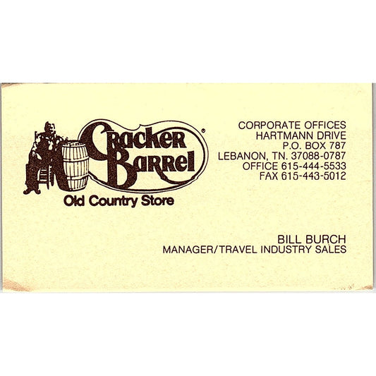 Cracker Barrel Old Country Store Bill Burch Lebanon TN Business Card SF3-B4