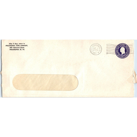 1951 Philadelphia Coke Company Postal Cover Envelope TH9-L1