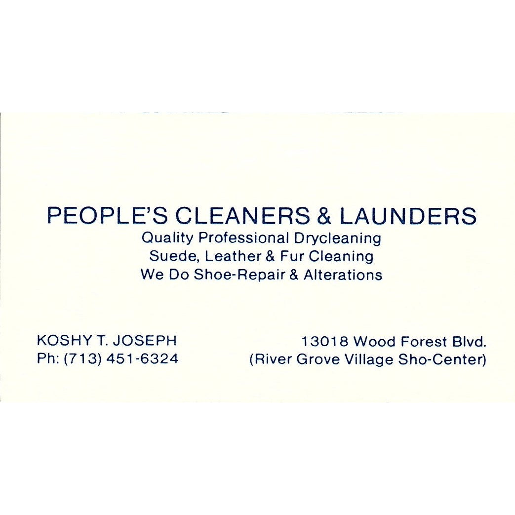 People's Cleaners & Launders Koshy T. Joseph Wood Forest Business Card SF3-B5