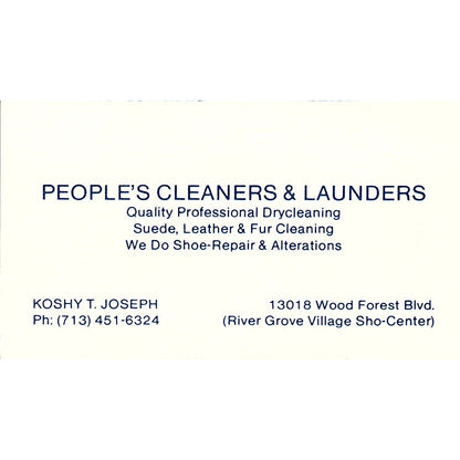 People's Cleaners & Launders Koshy T. Joseph Wood Forest Business Card SF3-B5