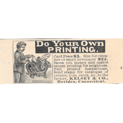 Do Your Own Printing Kelsey & Co Meriden CT 1892 Magazine Ad AK6-S1