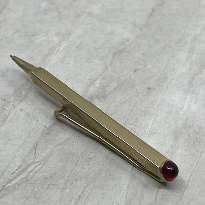 Vintage Anson Brass Tie Bar Mechanical Pocket Pencil Simulated Red Gemstone SE5