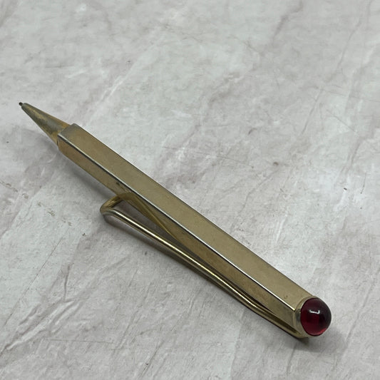 Vintage Anson Brass Tie Bar Mechanical Pocket Pencil Simulated Red Gemstone SE5