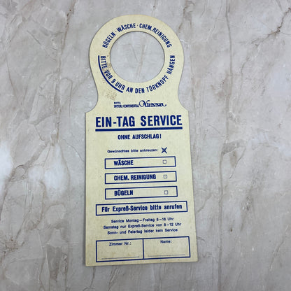 Vintage Hotel Intercontinental Vienna One Day Service Door Hang Tag AE4