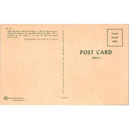 Old Covered Wood Bridge In North Bennington Vermont Vintage Postcard PD2