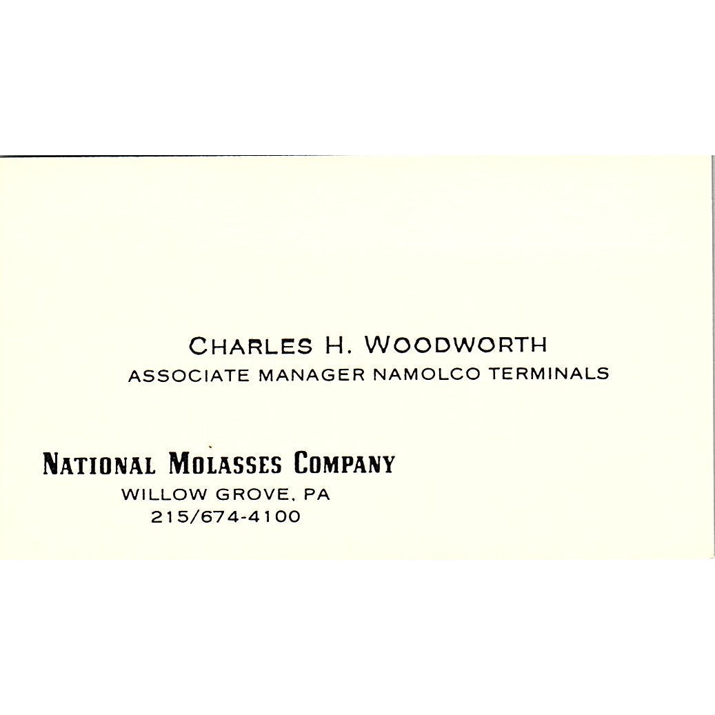 Charles H Woodworth National Molasses Co Willow Grove PA Business Card SD9-B9
