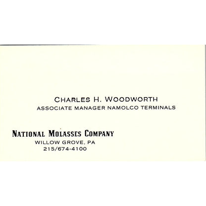 Charles H Woodworth National Molasses Co Willow Grove PA Business Card SD9-B9