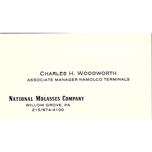 Charles H Woodworth National Molasses Co Willow Grove PA Business Card SD9-B9