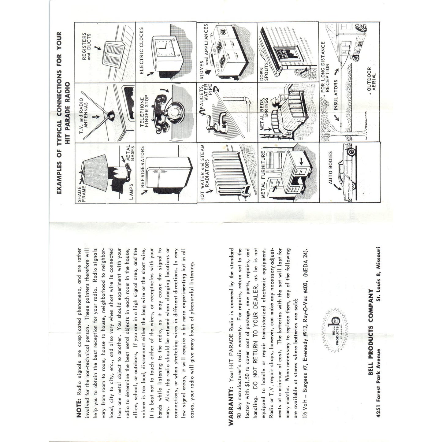 Vtg Hit Parade No 444 Transistor Printed Circuit Radio Instructions Fold Out AE6