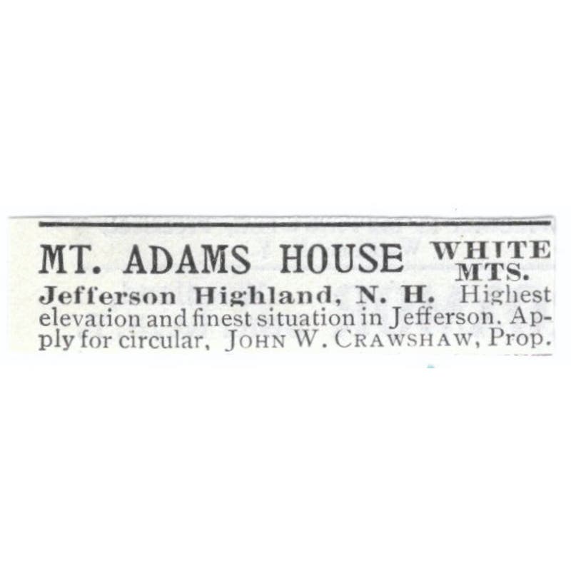 Mt. Adams House Jefferson Highland John W. Crawshaw c1918 Advertisement AE5-SV4