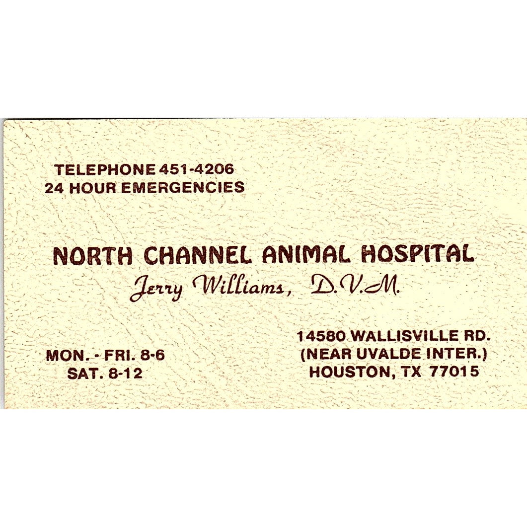 North Channel Animal Hospital Jerry Williams DVM Houston Business Card SE5-B2